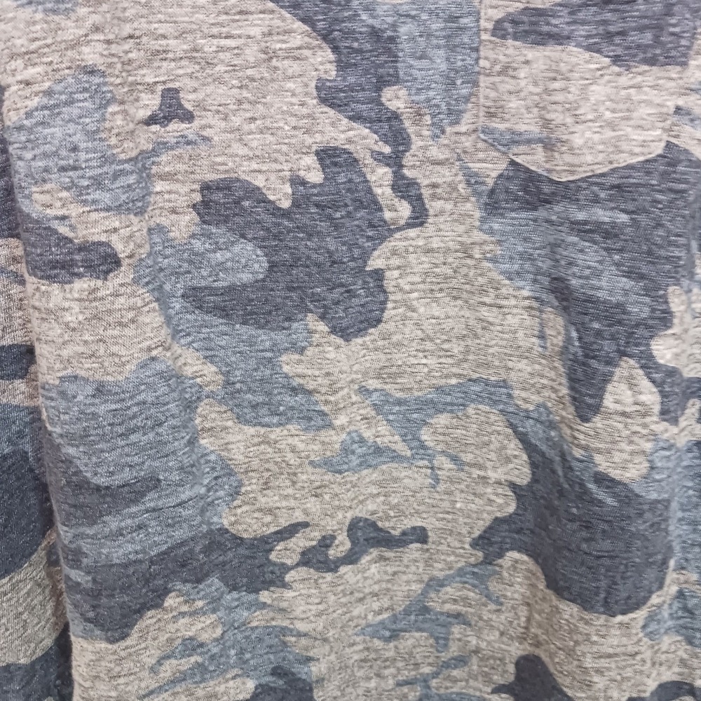 Zadig & Voltaire Camo Linen Blend Tee L Blue Gray Scoop Neck Top - Picture 2 of 5